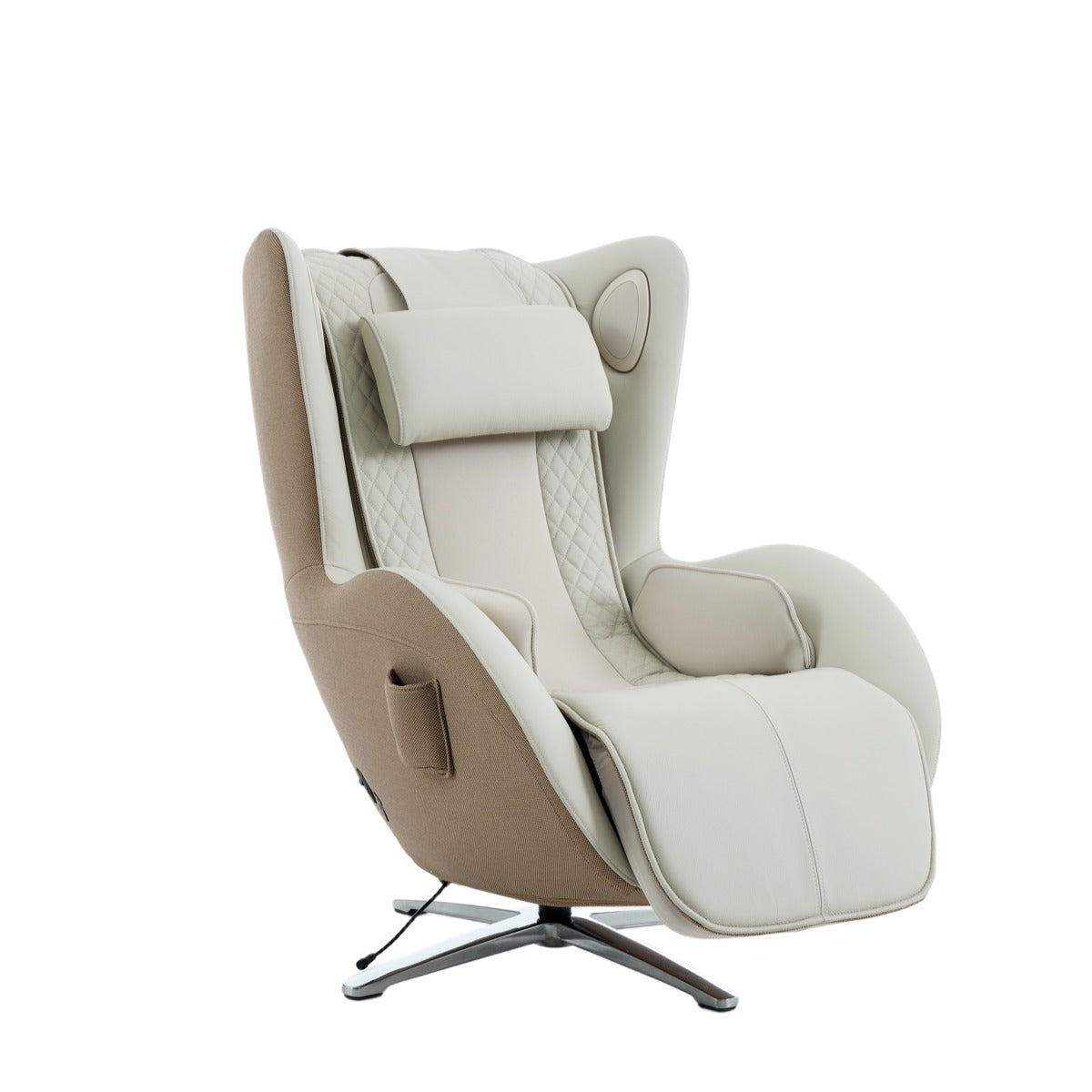 Nouhaus Aurora zero gravity massage chair in Elder White, front three-quarter view on white background