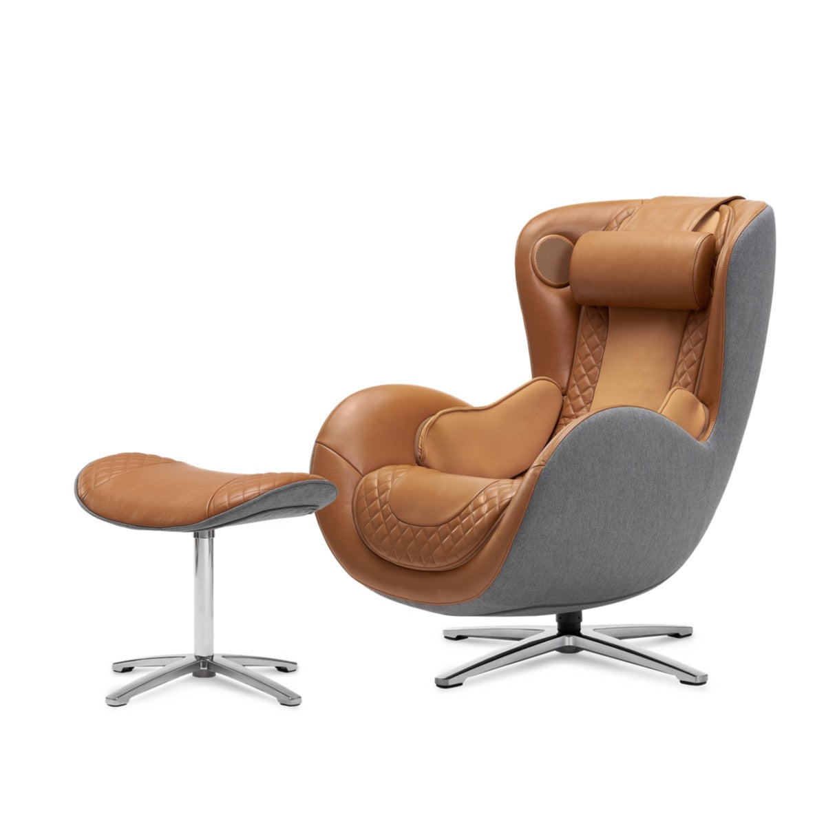 Nouhaus New Classic massage chair in Caramel, front three-quarter view