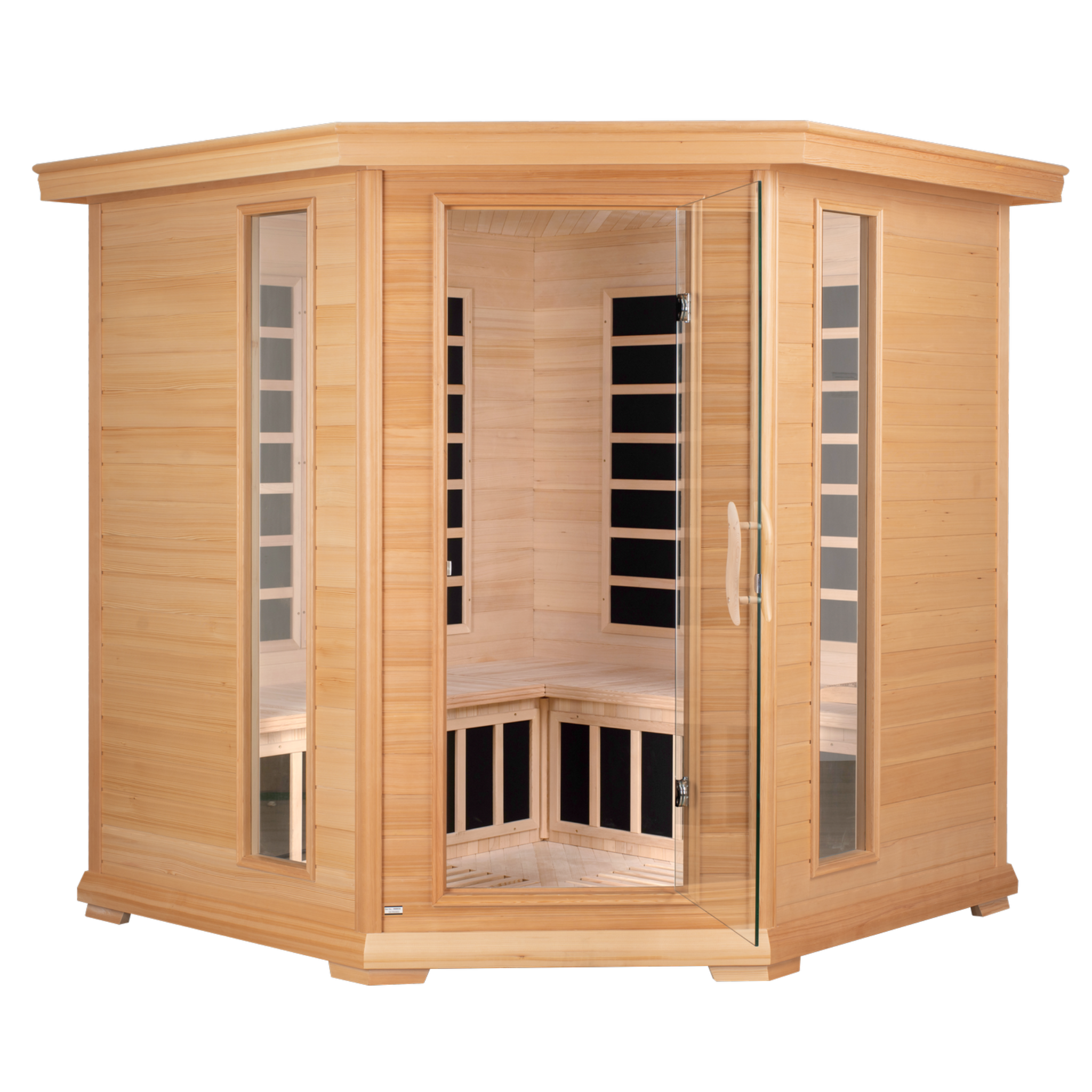 Blisspod Vienna corner far infrared sauna, feature highlight graphic