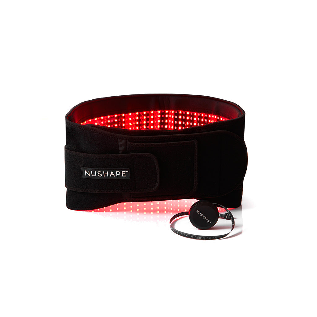 Nushape Lipowrap red and near-infrared light therapy body wrap, wrapped view