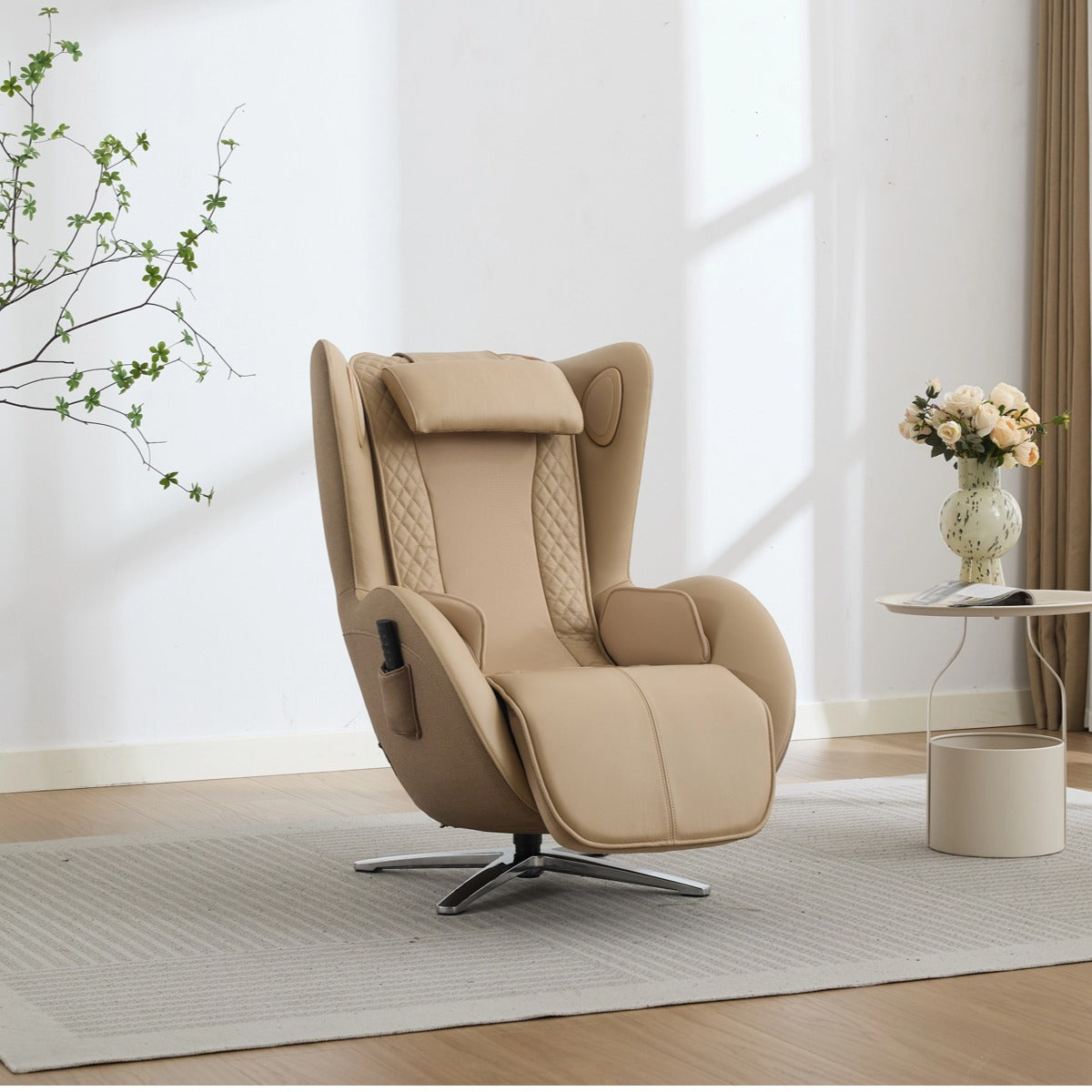 Nouhaus Aurora zero gravity massage chair in Mellow Sand, in room product view