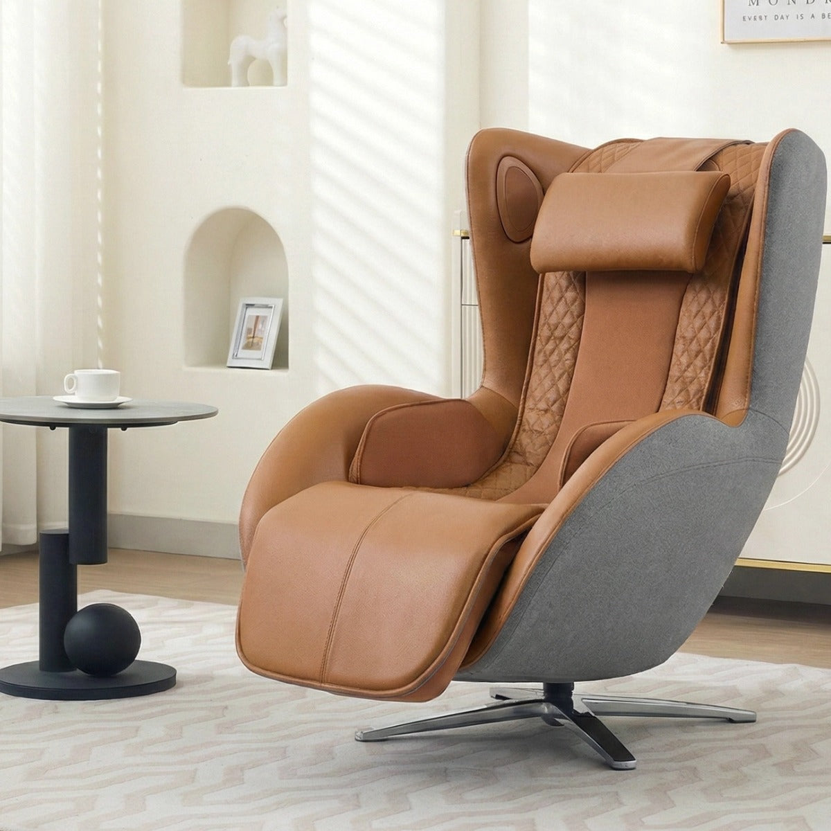 Nouhaus Aurora zero gravity massage chair in Caramel, in room product view