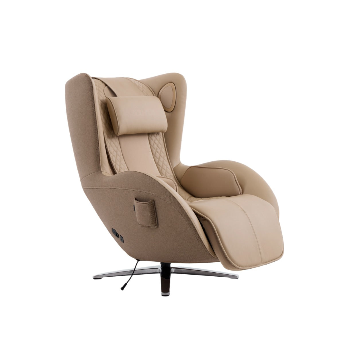 Nouhaus Aurora zero gravity massage chair in Mellow Sand, front three-quarter view