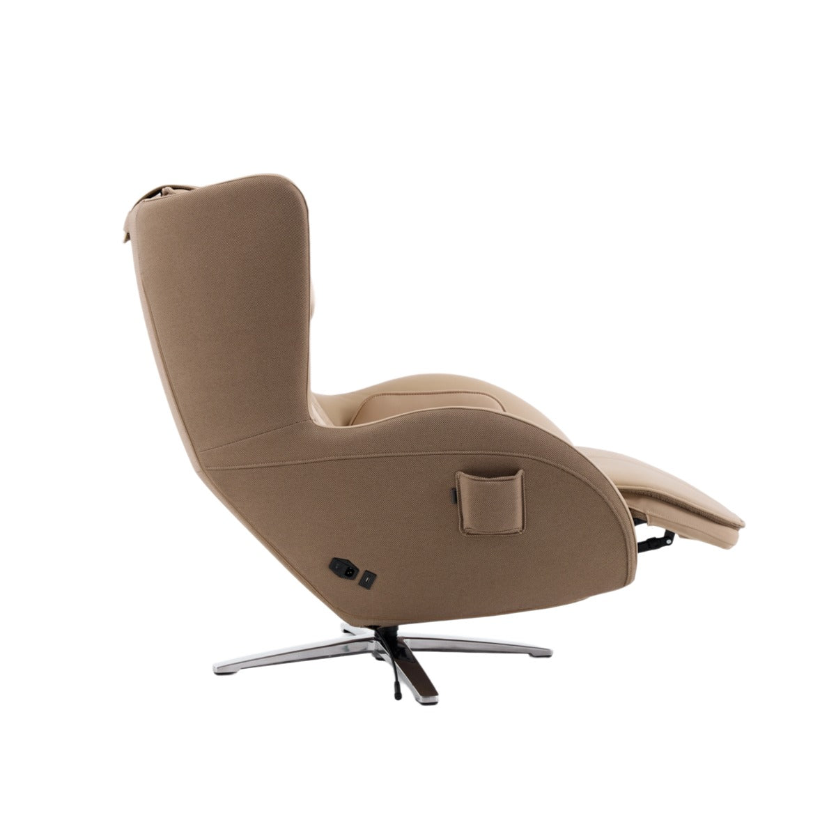 Nouhaus Aurora zero gravity massage chair in Mellow Sand, side view on white background