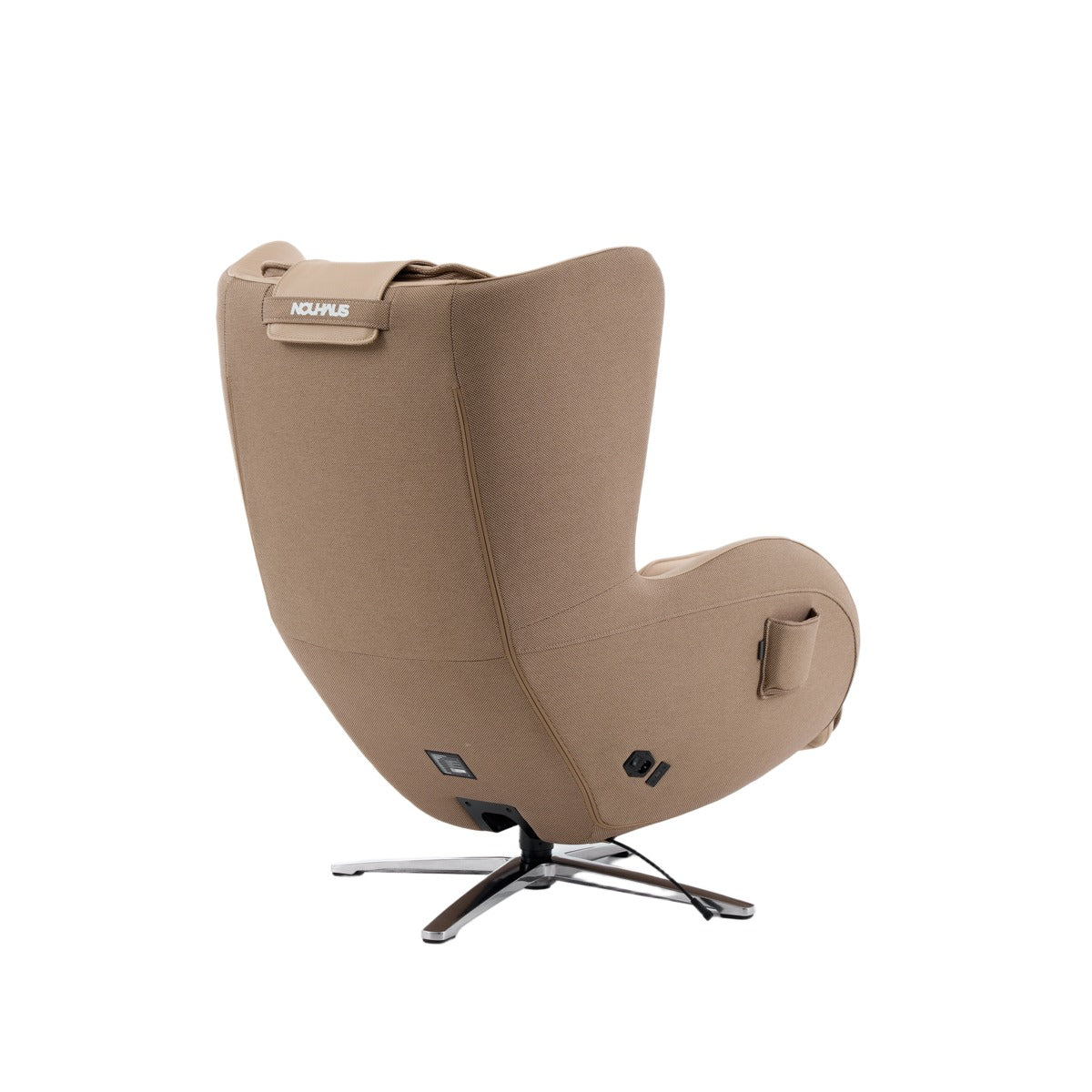 Nouhaus Aurora zero gravity massage chair in Mellow Sand, back three-quarter view on white background