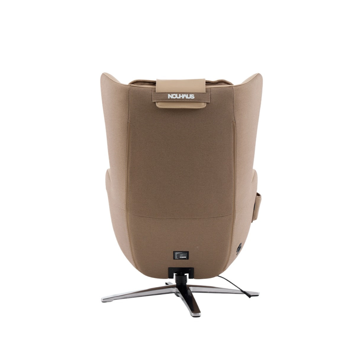 Nouhaus Aurora zero gravity massage chair in Mellow Sand, back view on white background