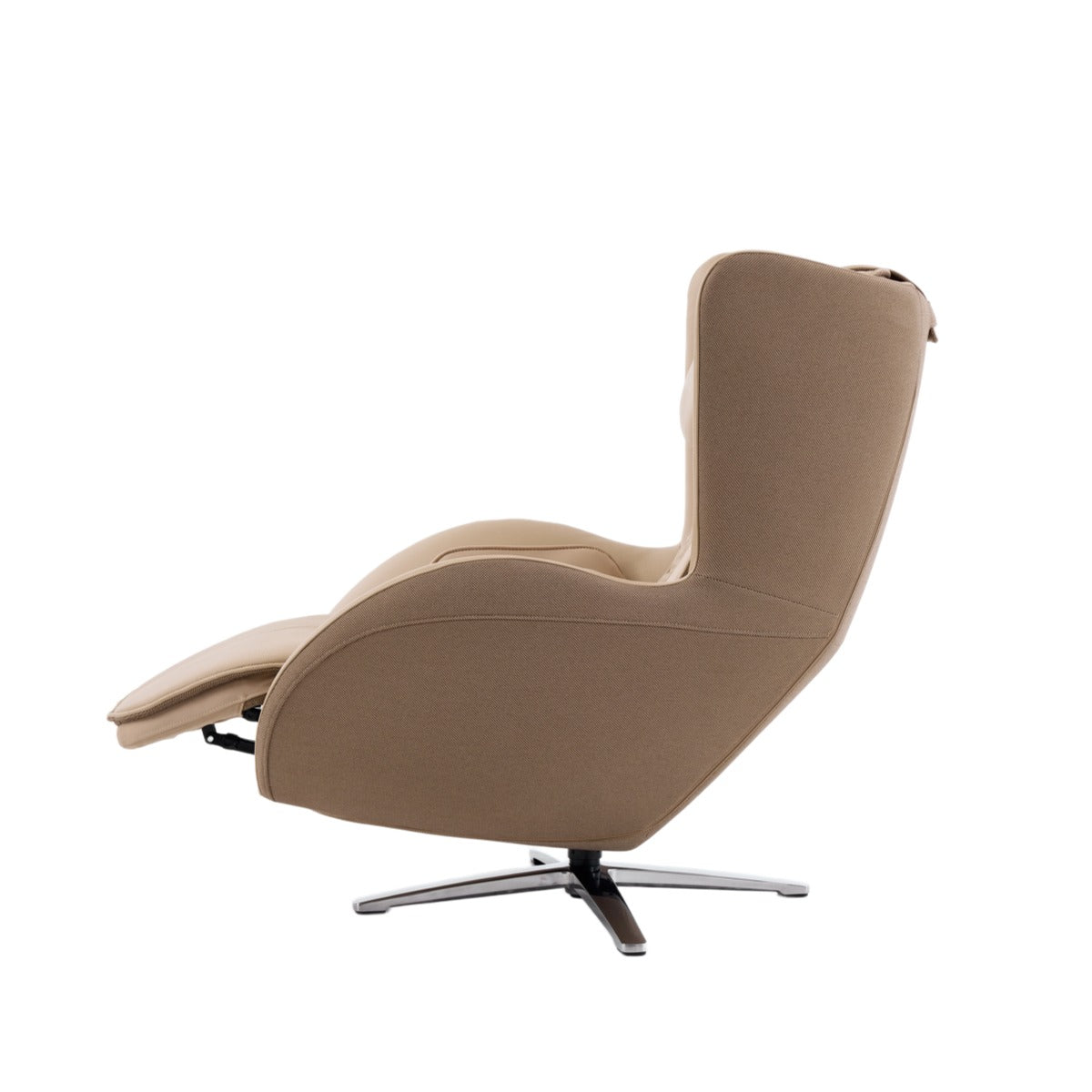 Nouhaus Aurora zero gravity massage chair in Mellow Sand, side view showing the zero-gravity recline