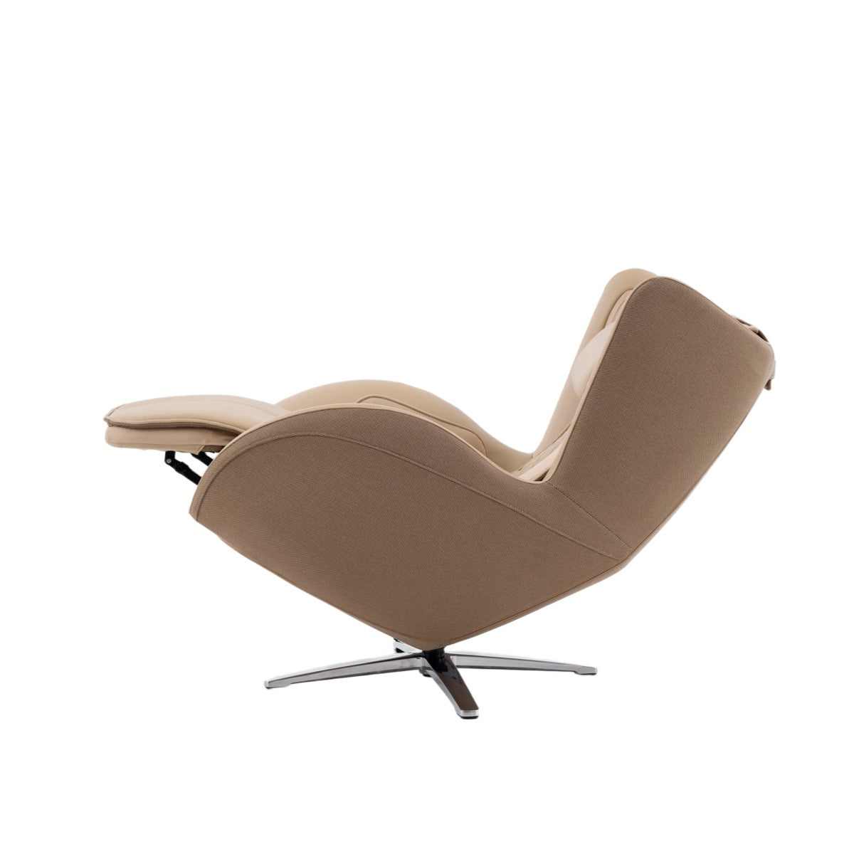 Nouhaus Aurora zero gravity massage chair in Mellow Sand, side view showing the zero-gravity recline