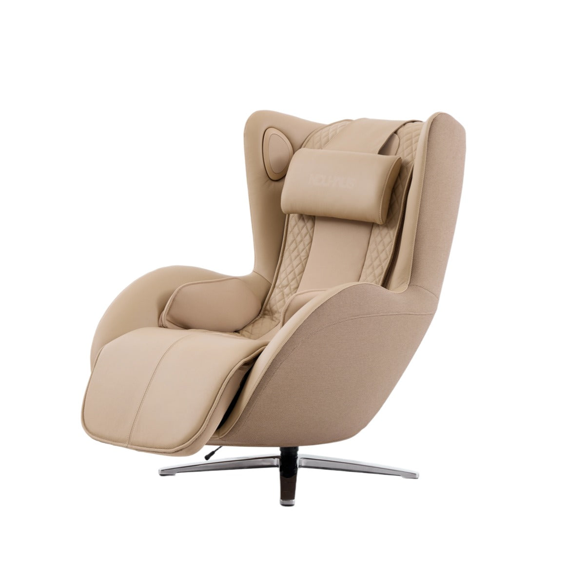 Nouhaus Aurora zero gravity massage chair in Mellow Sand, front three-quarter view on white background