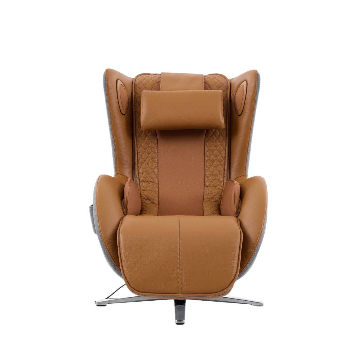 Nouhaus Aurora zero gravity massage chair in Caramel, front view on white background