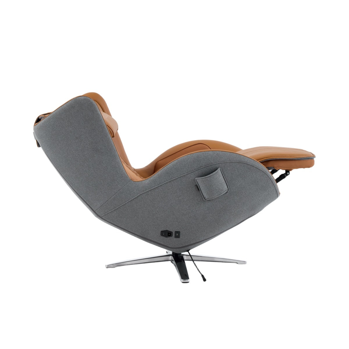 Nouhaus Aurora zero gravity massage chair in Caramel, side view showing Zero Gravity Recline