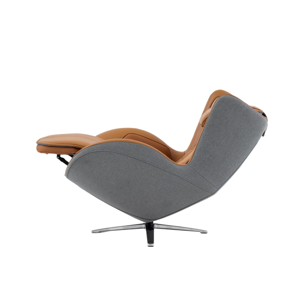 Nouhaus Aurora zero gravity massage chair in Caramel, side view showing Zero Gravity Recline