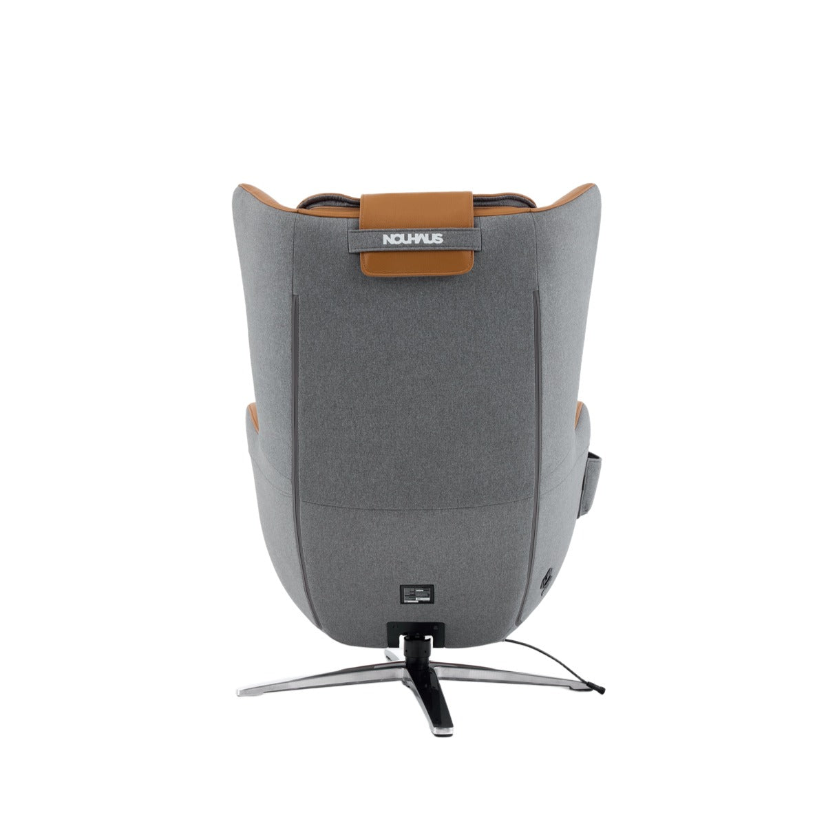 Nouhaus Aurora zero gravity massage chair in Caramel, back view on white background