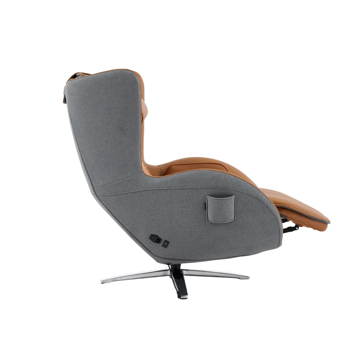 Nouhaus Aurora zero gravity massage chair in Caramel, side view on white background