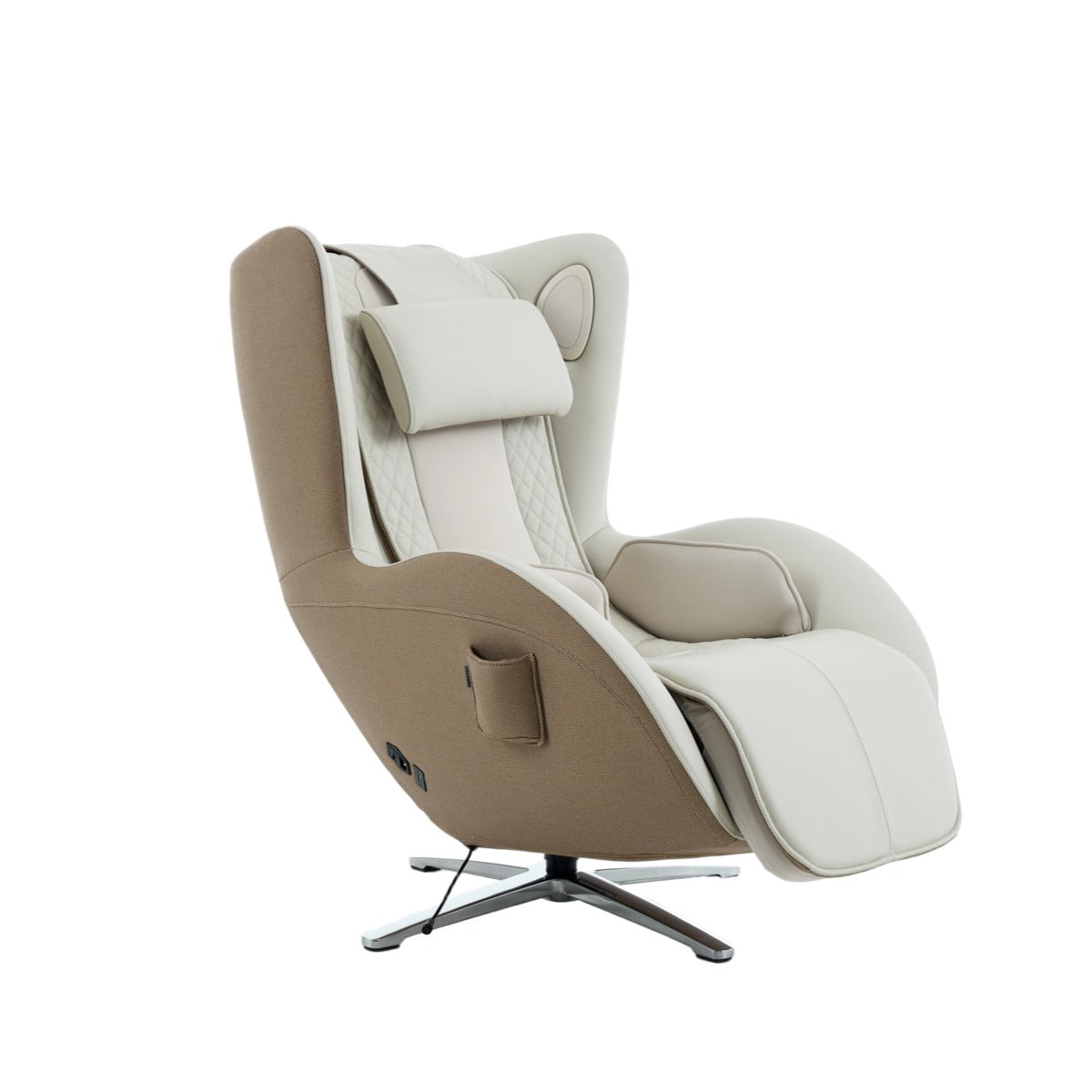 Nouhaus Aurora zero gravity massage chair in Elder White, side three-quarter view 