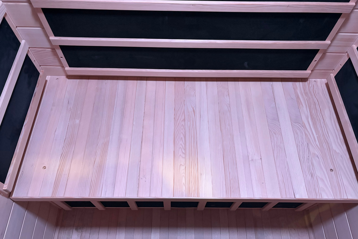 Blisspod Malmo sauna, interior view of the bench and heaters