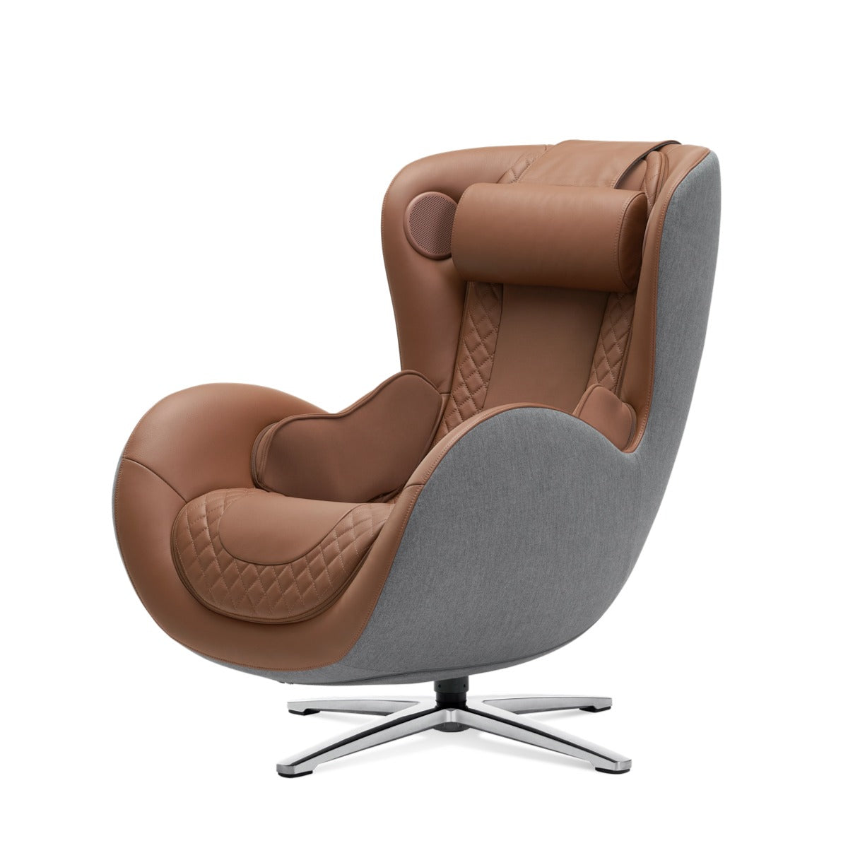 Nouhaus New Classic massage chair in Dark Caramel, front three-quarter view