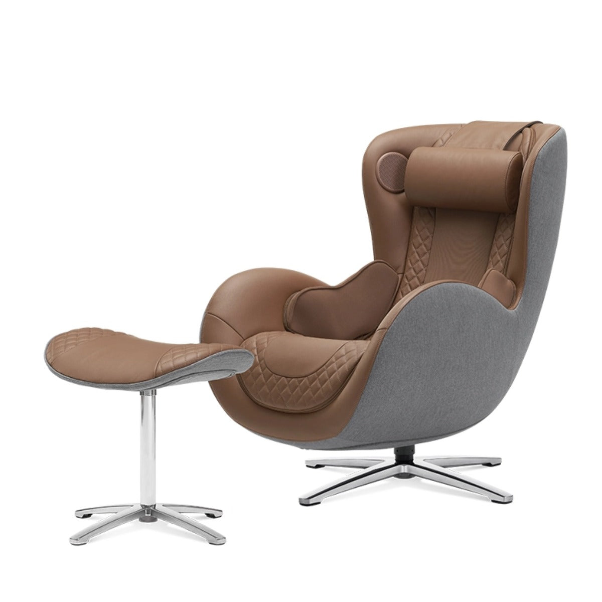 Nouhaus New Classic massage chair in Dark Caramel, front three-quarter view