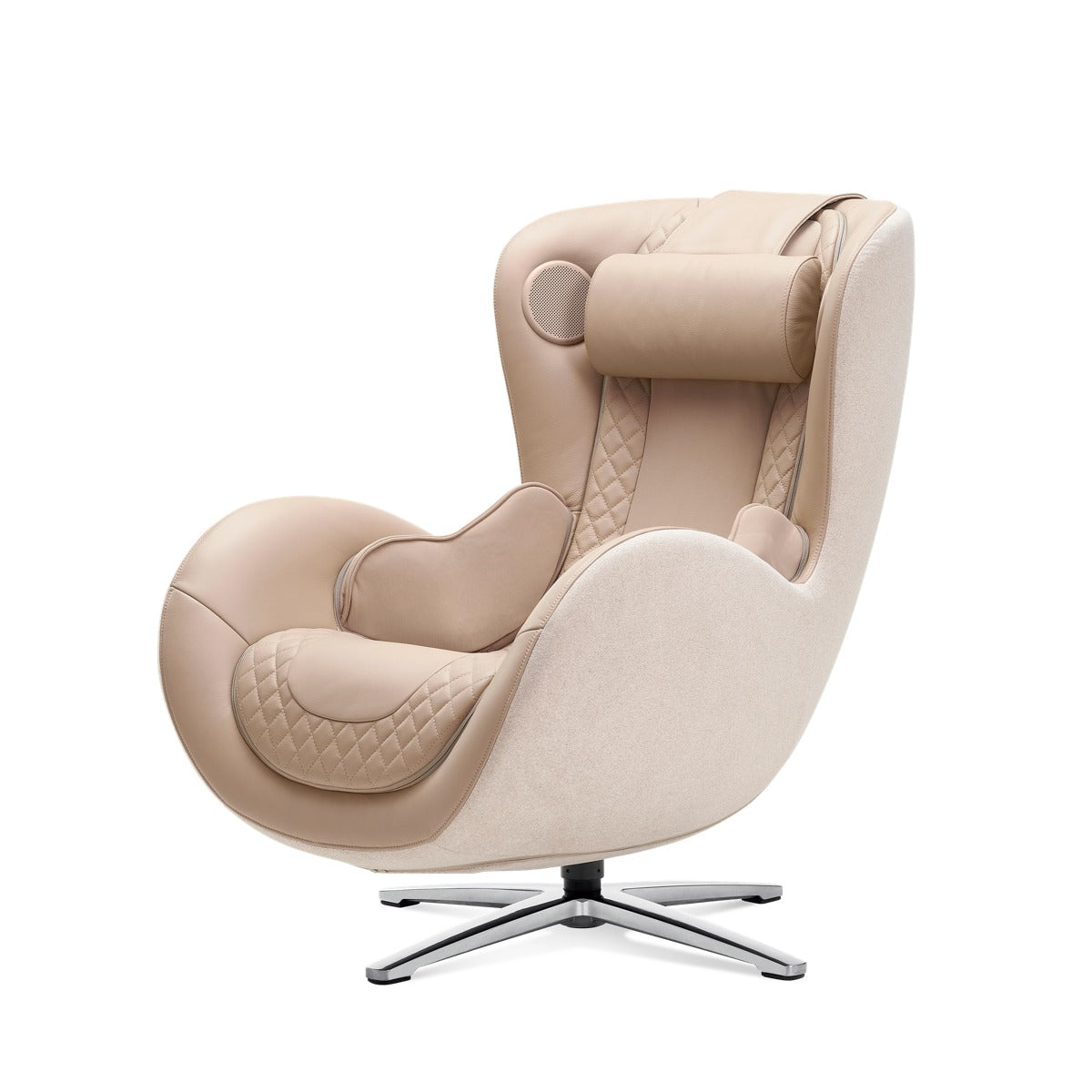 Nouhaus New Classic massage chair in Mellow Sand, front three-quarter view