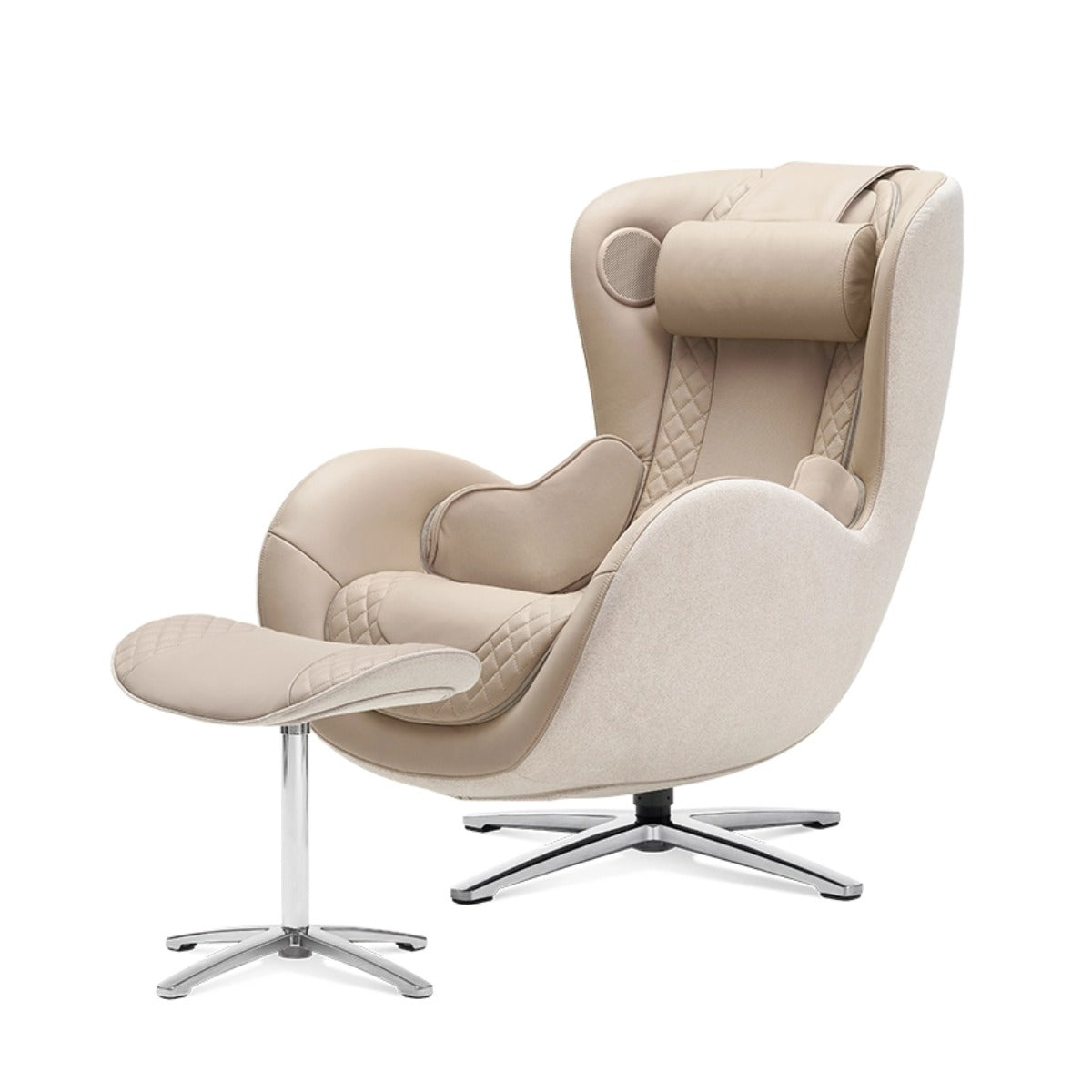 Nouhaus New Classic massage chair in Mellow Sand, front three-quarter view