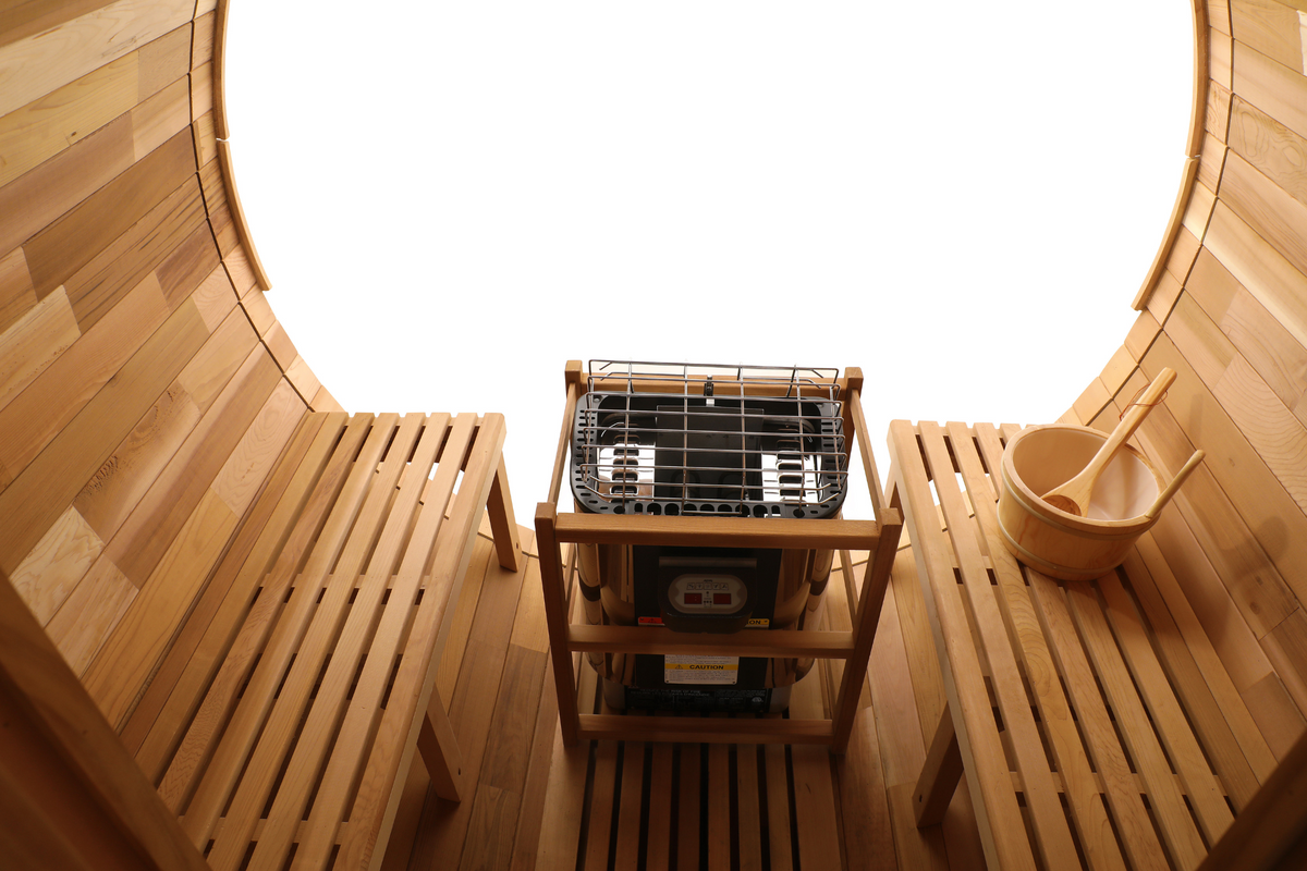 Blisspod Prague 4-6 Person Cedar Glass-Back Outdoor Steam Barrel Sauna