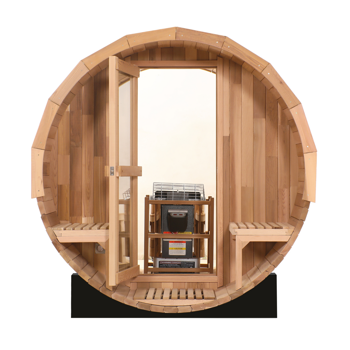 Blisspod Prague 2-6 Person Cedar Outdoor Barrel Sauna with Glass Back and Porch