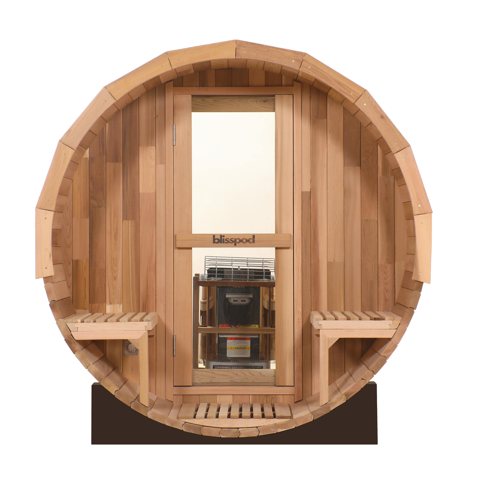 Blisspod Prague 2-6 Person Cedar Outdoor Barrel Sauna with Glass Back and Porch