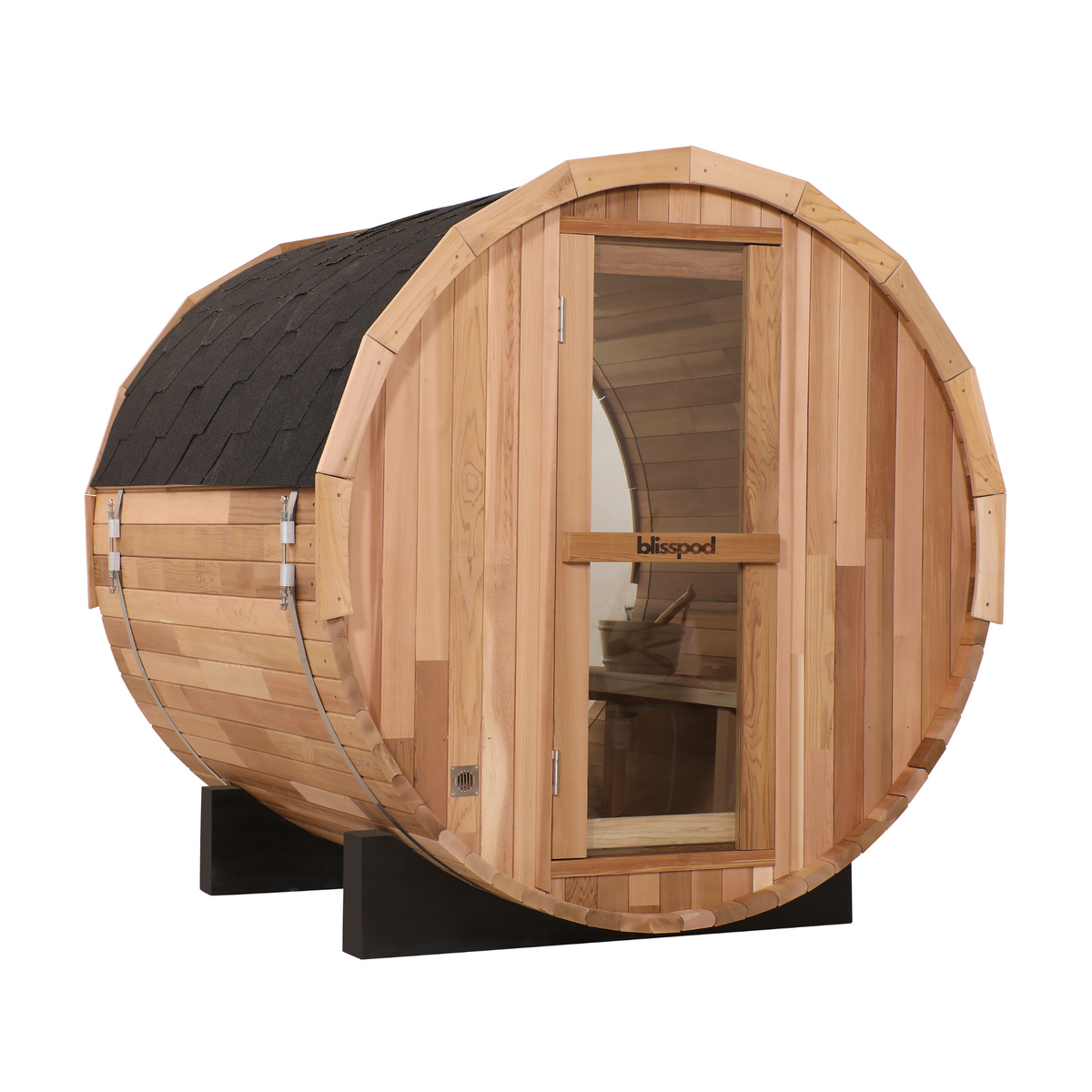 Blisspod Prague 4-6 Person Cedar Glass-Back Outdoor Steam Barrel Sauna