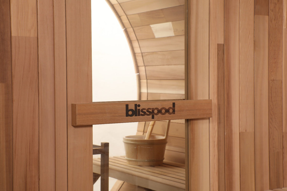 Blisspod Prague 4-6 Person Cedar Glass-Back Outdoor Steam Barrel Sauna