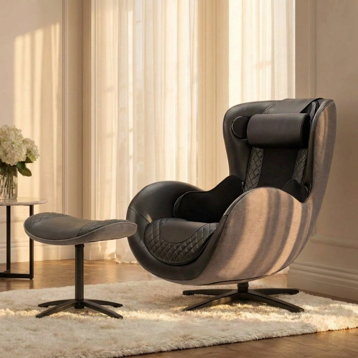 Nouhaus New Classic massage chair in Space Black, front three-quarter view